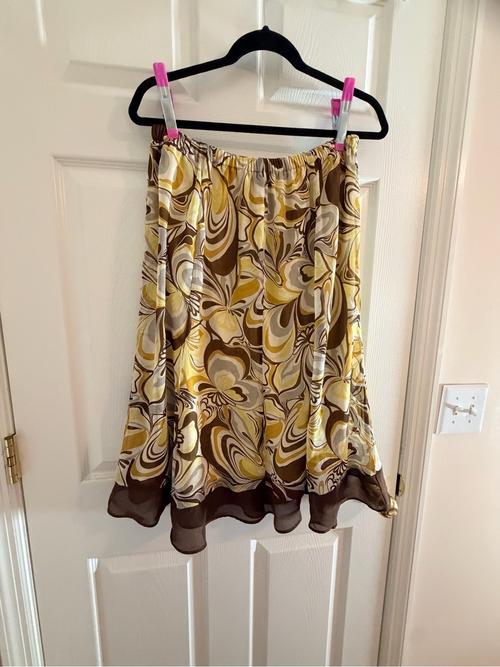Y2K Printed A-Line Skirt in Yellow and Brown